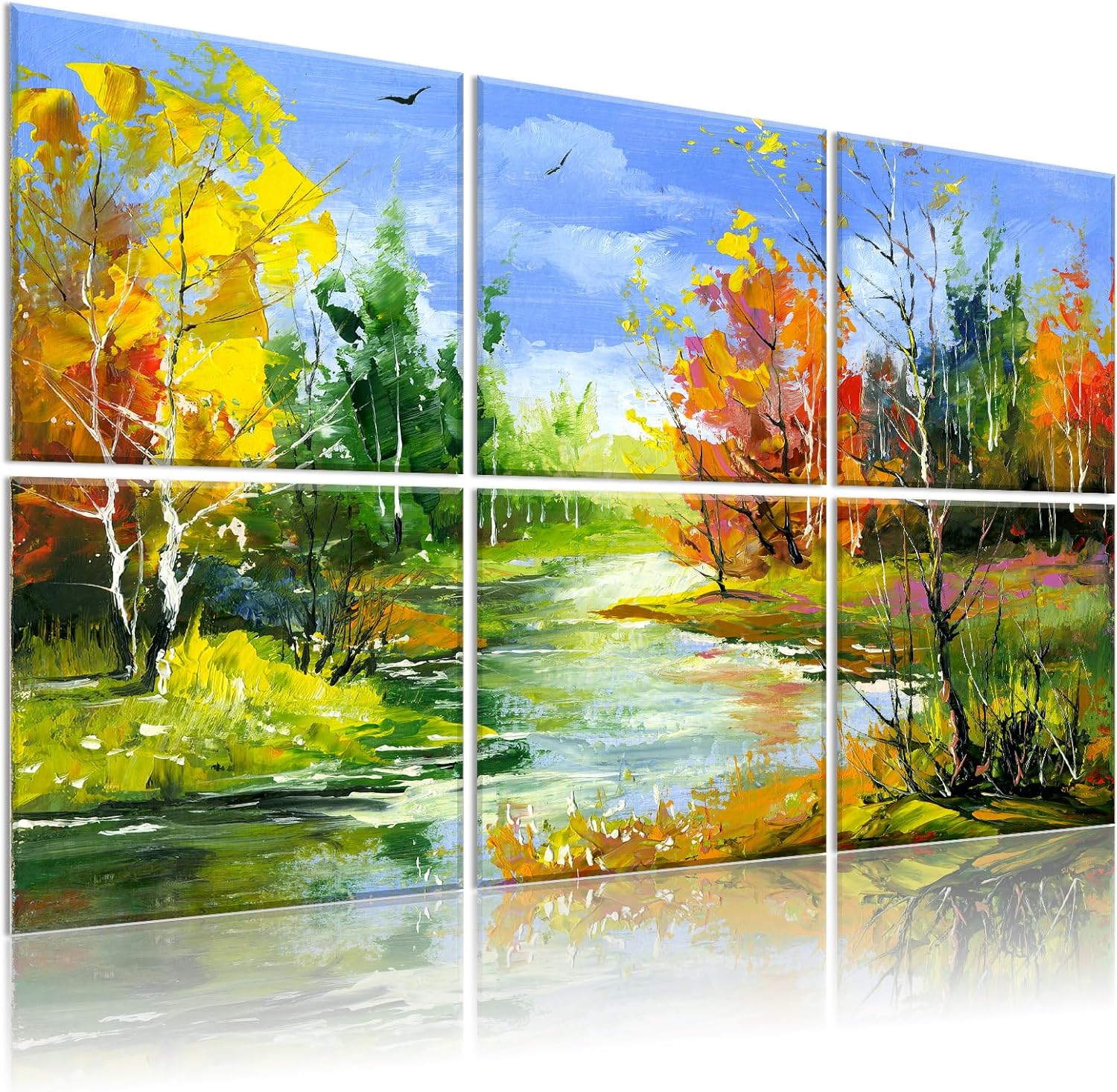 6 Pack Art Acoustic Panels Soundproof Wall Foam, 72X48 Inches Sound Absorbing Panels, Decorative Sound Blocker, Acoustic Treatment for Recording Studio, Adhesive Included, Green Landscape