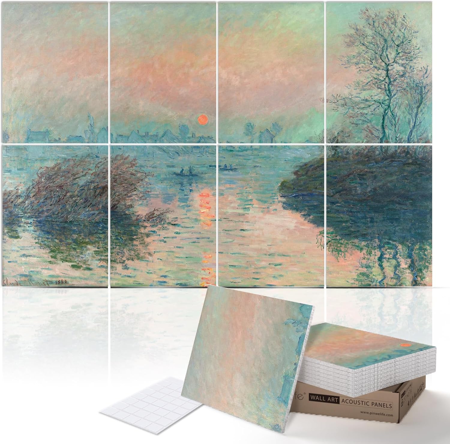 PINWELIFE® Wall Art Acoustic Panels, Sound Proof Absorbing Panels for Home/Office, Decorative Absorbing Dampening, Noise and Echo Cancelling (48"x32", Monet_Seine at Lavacourt)