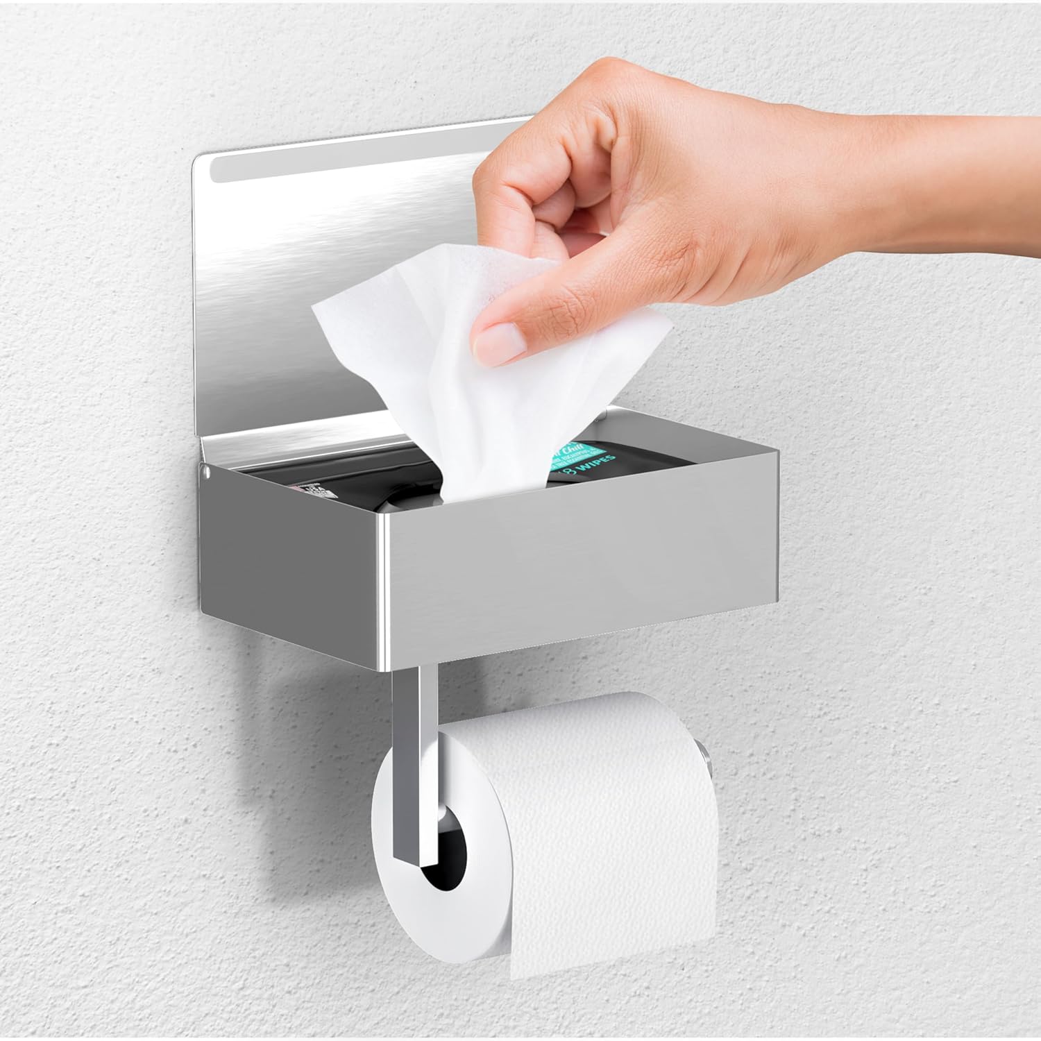 Day Moon™ Brushed Gold Toilet Paper Holder with Shelf, Wipe Holder for Bathroom Flushable Wipes Dispenser, Toilet Paper and Wipes Holder, Toilet Paper Holder with Storage