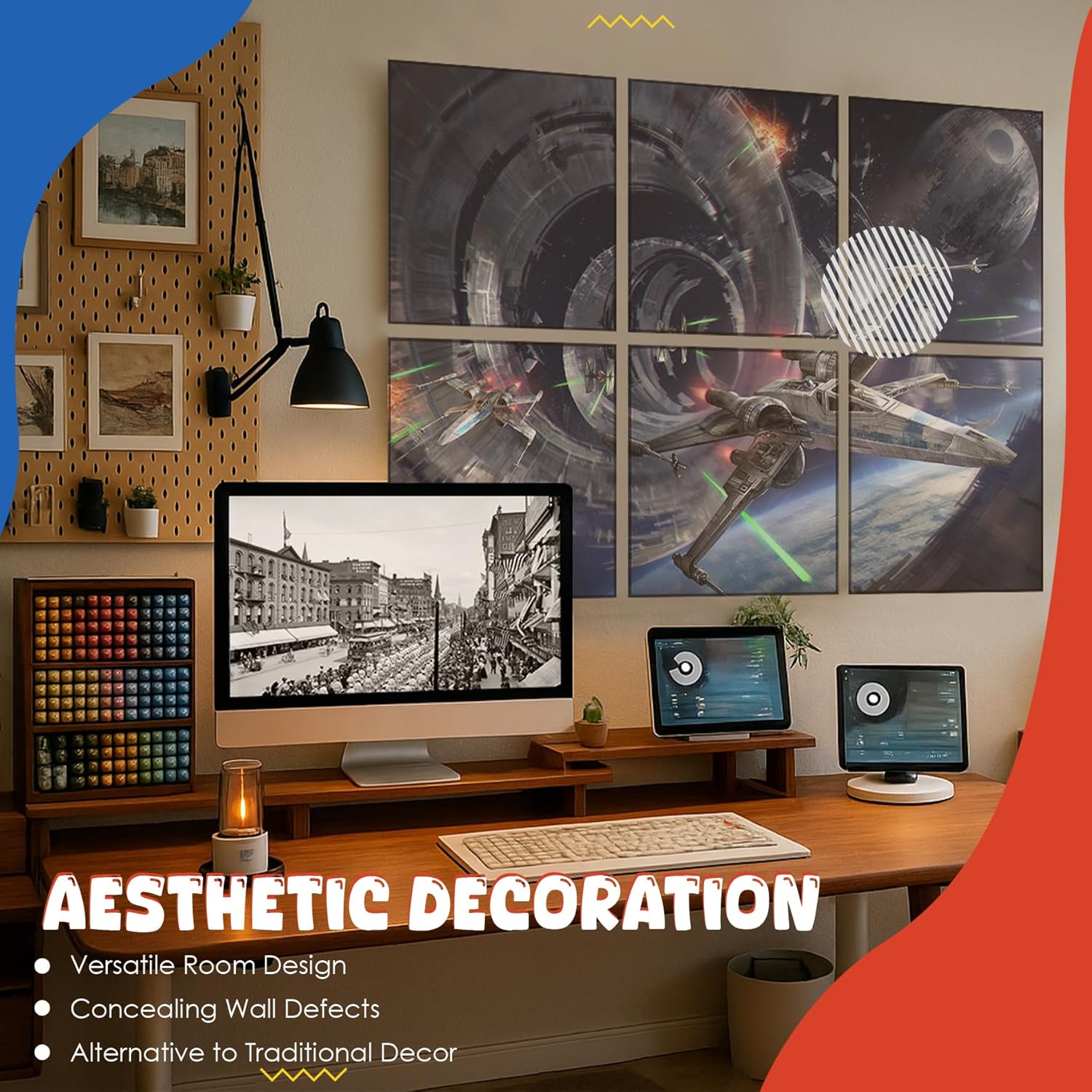 Art Acoustic Panels, 72"x48"x0.4" Sound Absorbing Panels,Better Sound Panels than Soundproof Foam,Self adhesive Soundproof Wall Panels for Recording Studio, Star Wars
