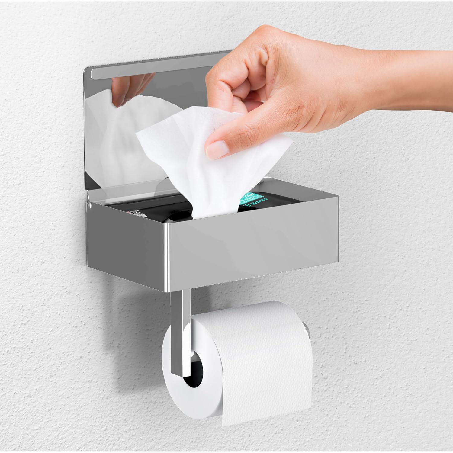 Day Moon™ Brushed Gold Toilet Paper Holder with Shelf, Wipe Holder for Bathroom Flushable Wipes Dispenser, Toilet Paper and Wipes Holder, Toilet Paper Holder with Storage