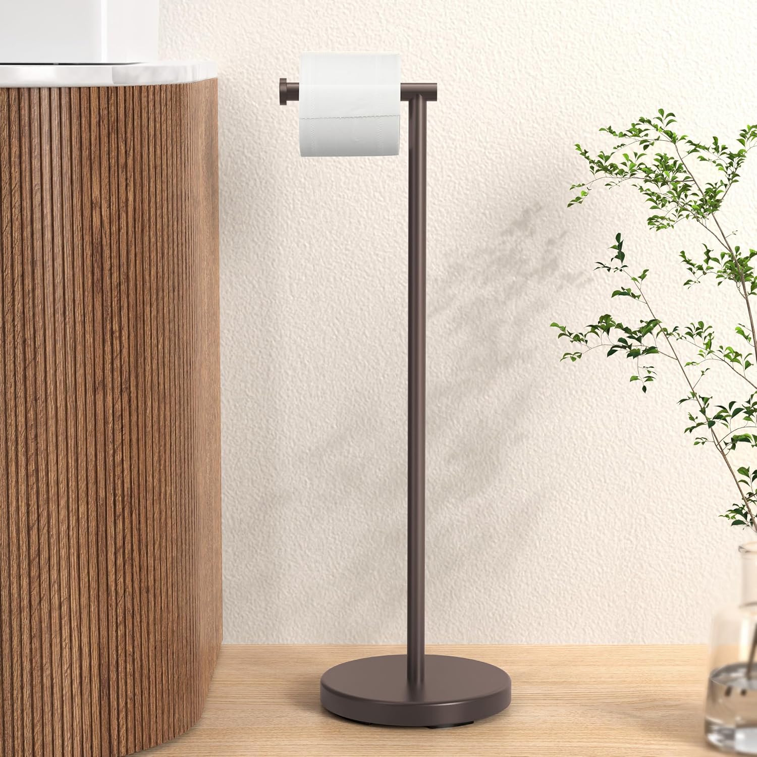 KES Gold Toilet Paper Holder Stand 26" H (Taller Version), Free Standing Toilet Paper Roll Holder with Weighted Base for Bathroom, Rustproof SUS304 Stainless Steel Brushed Gold, BPH283S66-BZ