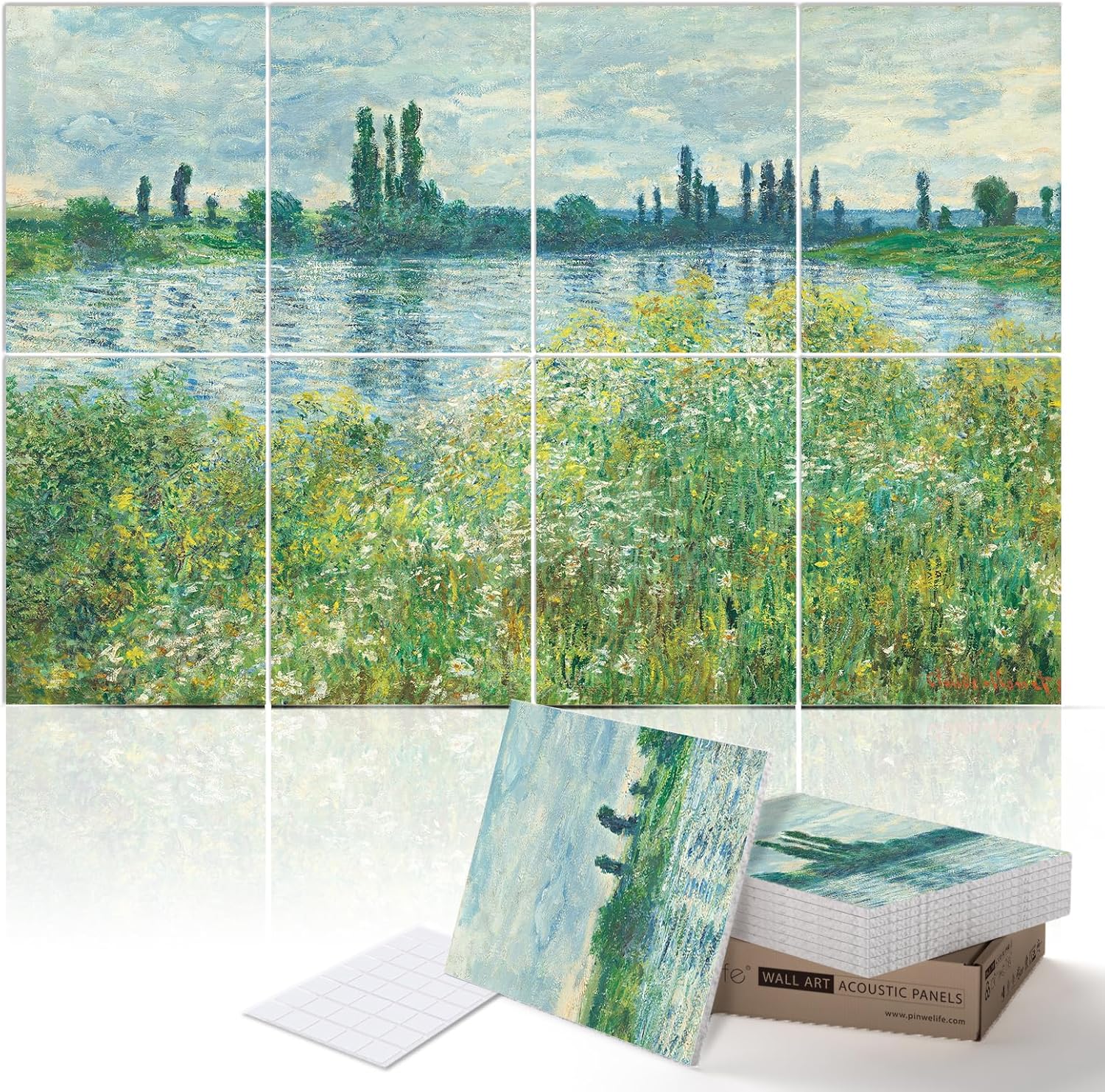 PINWELIFE® Wall Art Acoustic Panels, Sound Proof Absorbing Panels for Home/Office, Decorative Absorbing Dampening, Noise and Echo Cancelling (48"x32", Monet_Seine at Lavacourt)