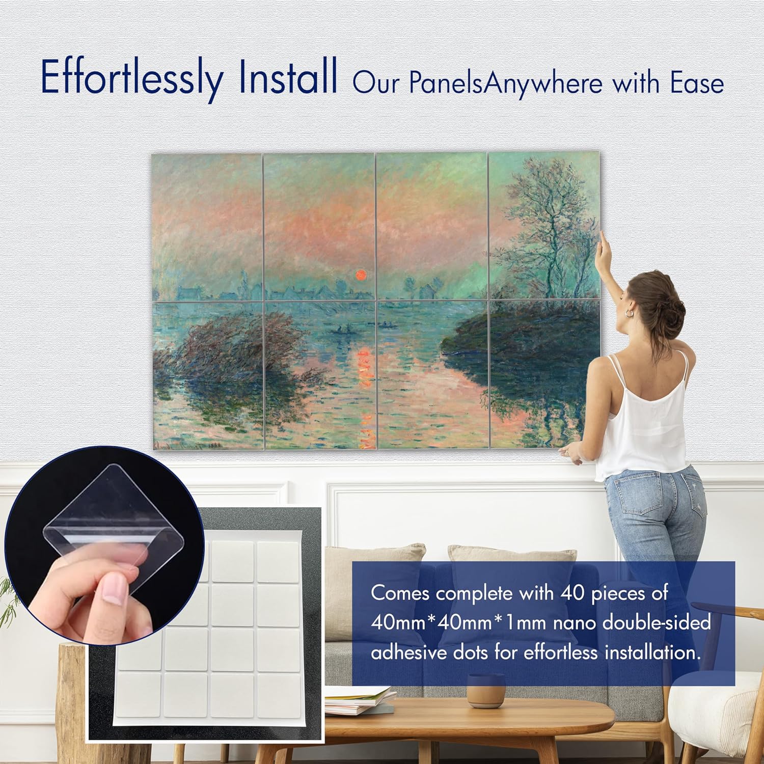PINWELIFE® Wall Art Acoustic Panels, Sound Proof Absorbing Panels for Home/Office, Decorative Absorbing Dampening, Noise and Echo Cancelling (48"x32", Monet_Seine at Lavacourt)