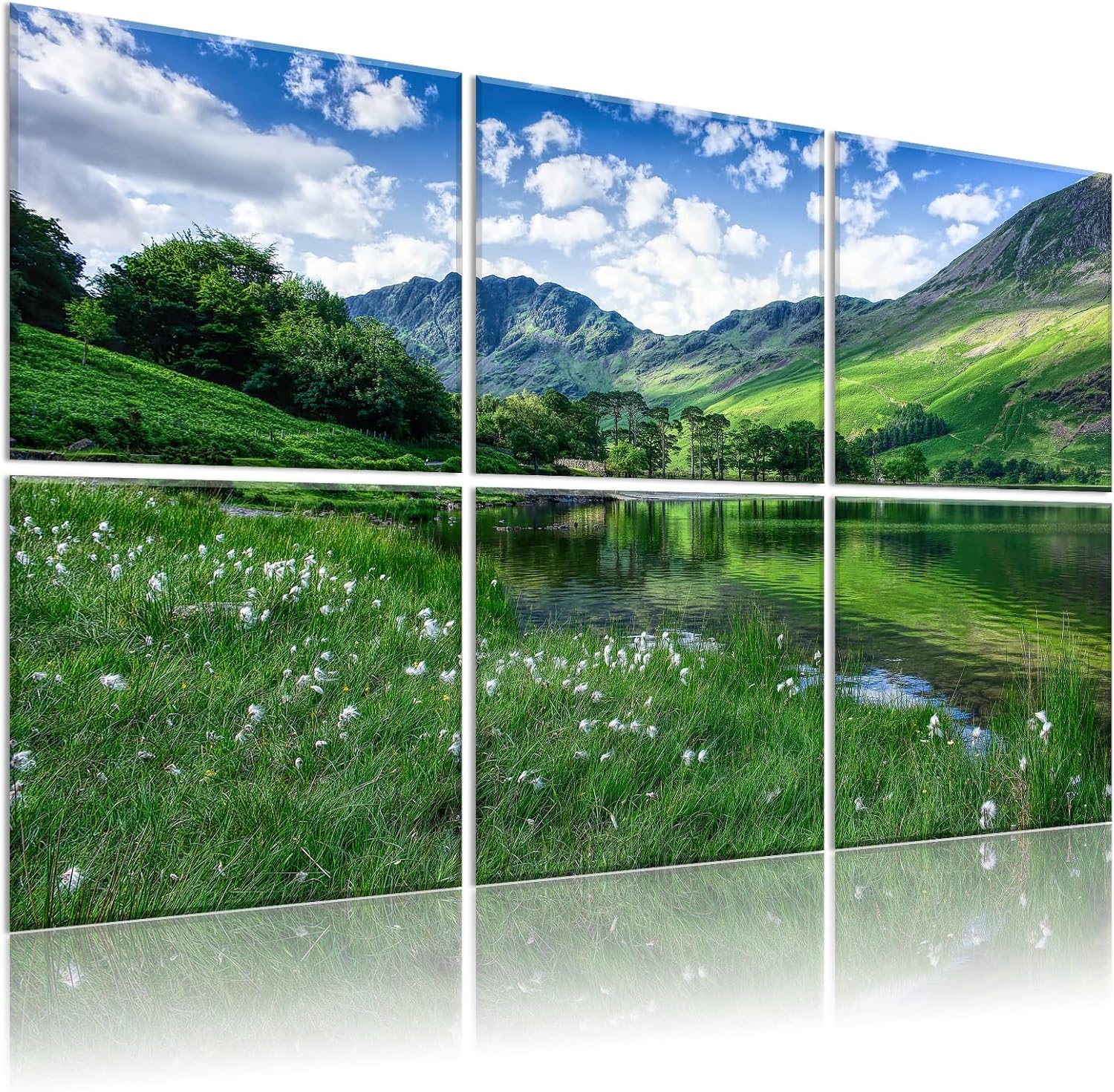 6 Pack Art Acoustic Panels Soundproof Wall Foam, 72X48 Inches Sound Absorbing Panels, Decorative Sound Blocker, Acoustic Treatment for Recording Studio, Adhesive Included, Green Landscape