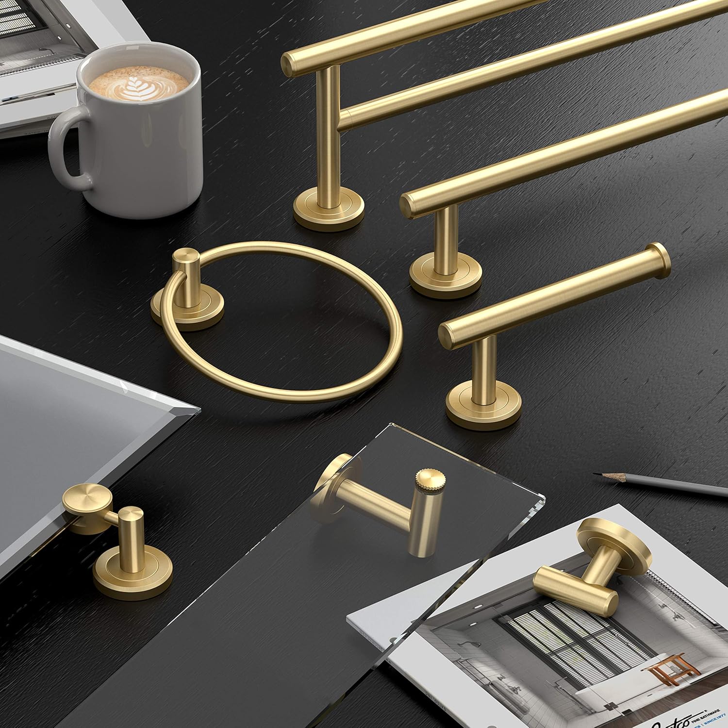 Gatco 1431B, Modern Rectangle Base Freestanding Toilet Paper Holder, 22.25”, Brushed Brass/Free Standing Toilet Tissue Holder Stand with Weighted Base