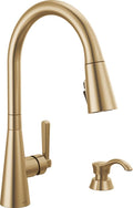 Delta Boyd Brushed Nickel Kitchen Faucet with Pull Down Sprayer and Soap Dispenser, Modern Single Hole Kitchen Sink Faucet, Single Handle, SpotShield Stainless 19893Z-SPSD-DST