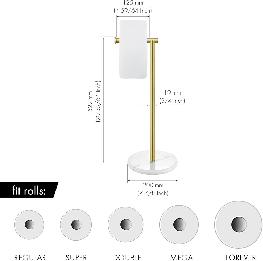 KES Gold Toilet Paper Holder Stand Tissue Roll Holder with Modern Marble Base, SUS304 Stainless Steel Brushed Gold Finish BPH284S1-BZ
