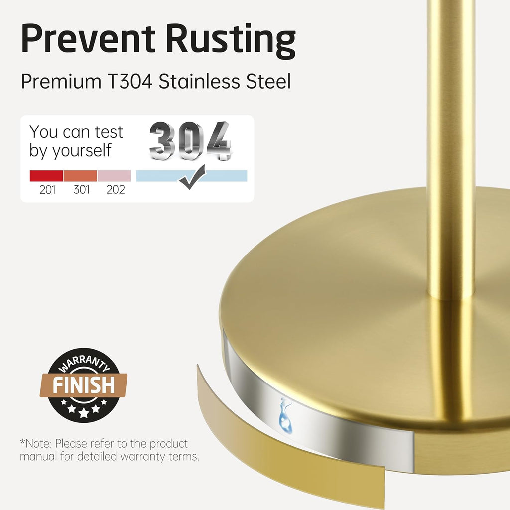 KES Gold Toilet Paper Holder Stand 26" H (Taller Version), Free Standing Toilet Paper Roll Holder with Weighted Base for Bathroom, Rustproof SUS304 Stainless Steel Brushed Gold, BPH283S66-BZ