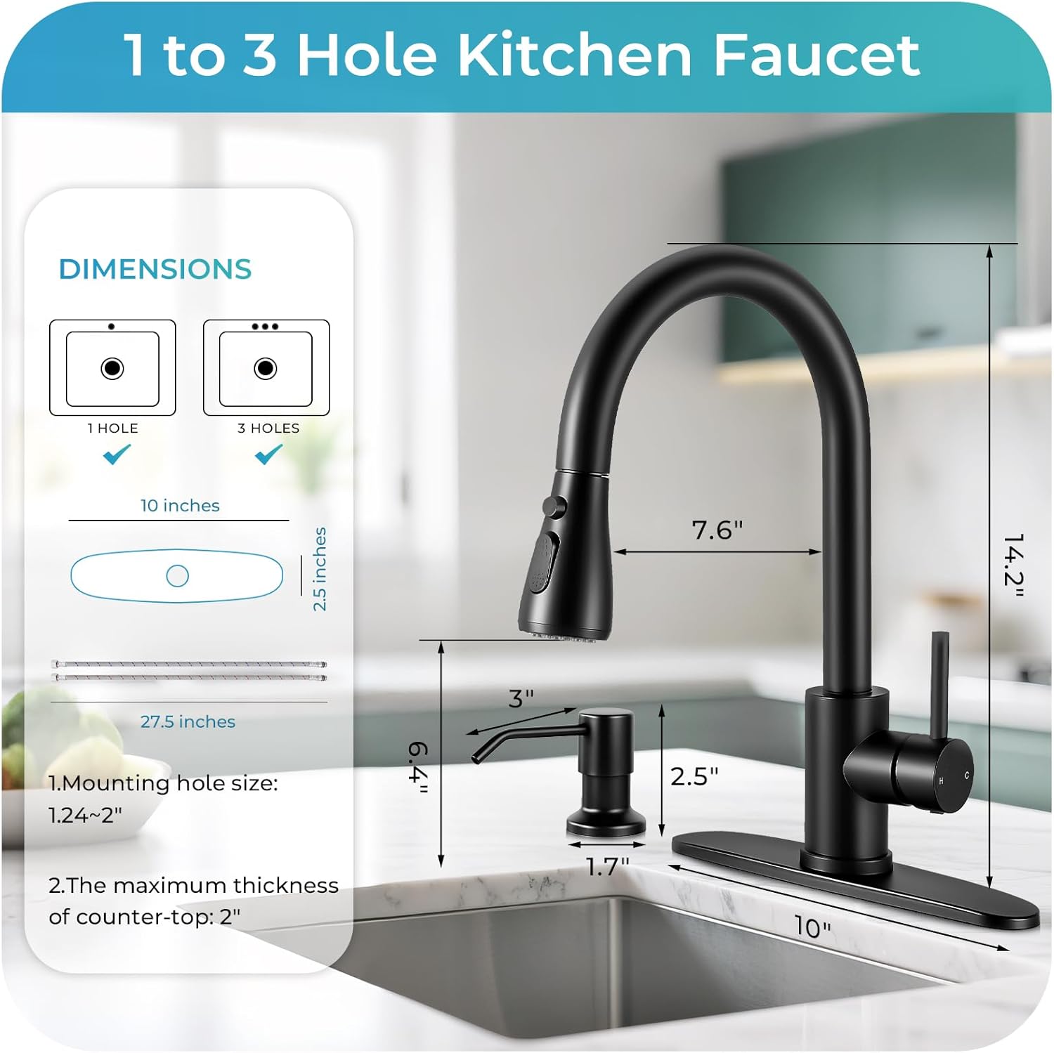 Kitchen Faucet with Pull Down Sprayer with Soap Dispenser