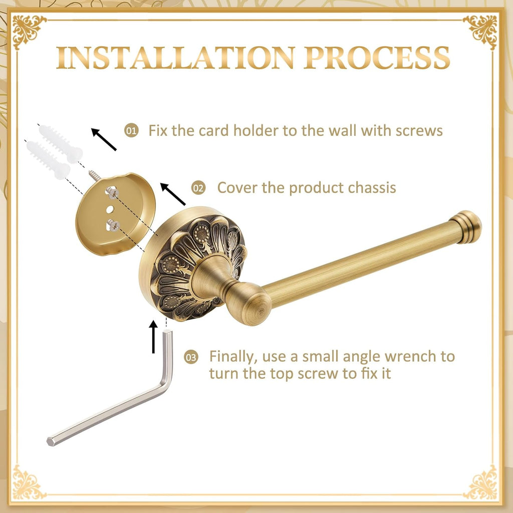 2 Pieces Set Antique Brass Toilet Paper Holder Retro Brass Hand Towel Ring Tissue Roll Paper Hanger Bathroom Hardware Wall Mounted Vintage Bathroom Accessories(Rectangle)