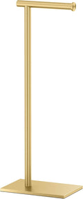 Gatco 1431B, Modern Rectangle Base Freestanding Toilet Paper Holder, 22.25”, Brushed Brass/Free Standing Toilet Tissue Holder Stand with Weighted Base