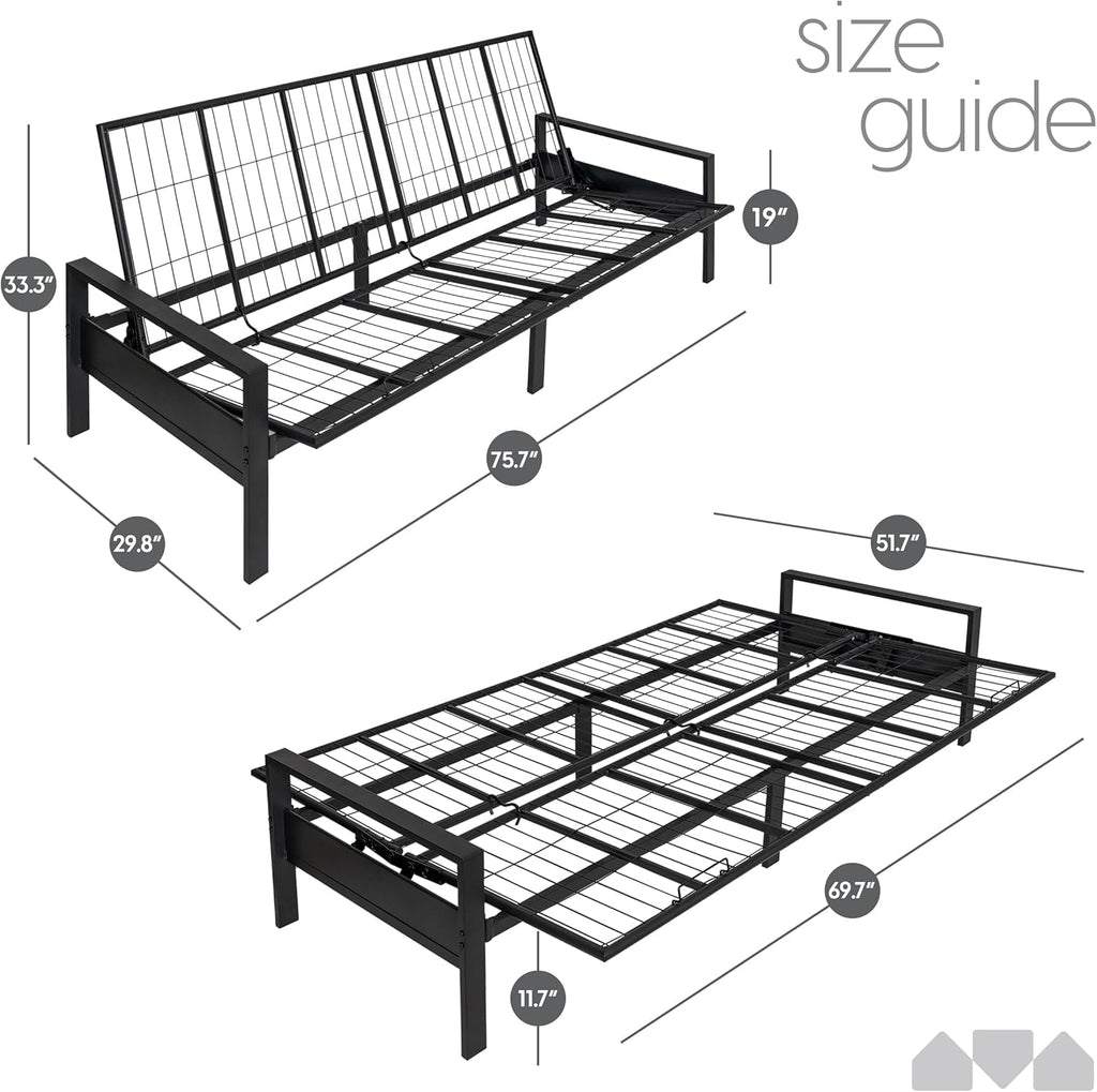 Milliard Metal Futon Frame – Full Size Futon Frame, Convertible Sofa Bed, Sleek Black Low-Profile Design, Space-Saving, Durable & Easy Assembly - Perfect for Modern Living, Apartments & Guest Rooms