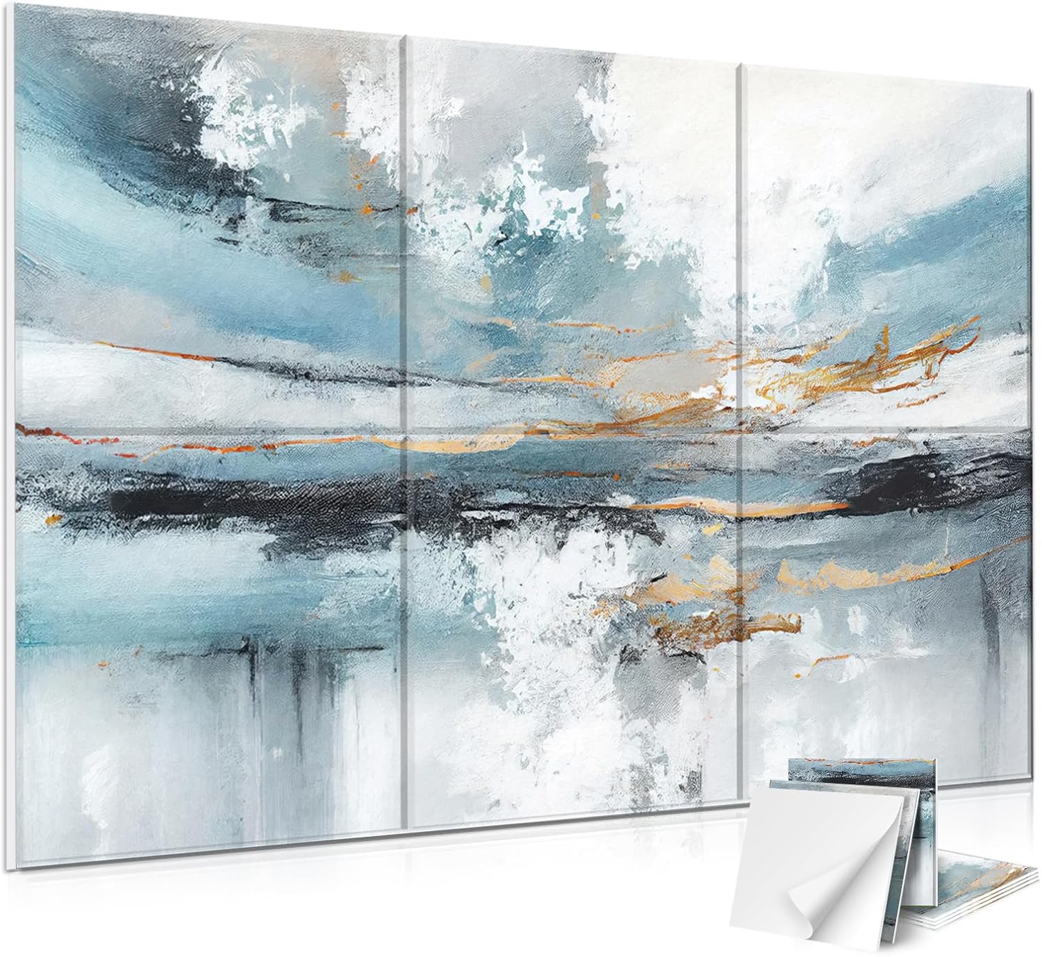 JBER 6 Pack Art Acoustic Panels, 72×48Inches Soundproof Wall Panels, Large Self-Adhesive Wall Panels, Decorative Sound Absorbing Panels, Sound Panels for Recording Studio, Living Room(Lake of the Sky)