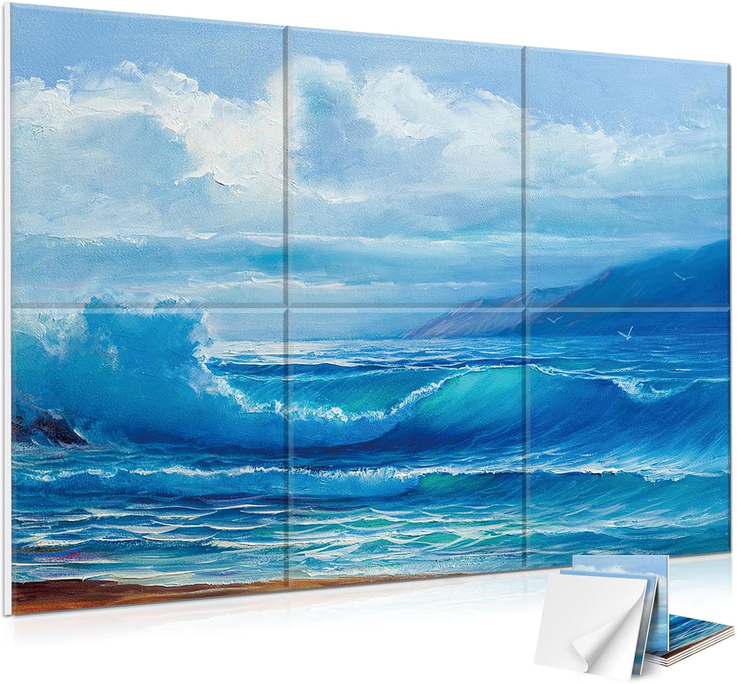 JBER 6 Pack Art Acoustic Panels, 72×48Inches Soundproof Wall Panels, Large Self-Adhesive Wall Panels, Decorative Sound Absorbing Panels, Sound Panels for Recording Studio, Living Room(Lake of the Sky)