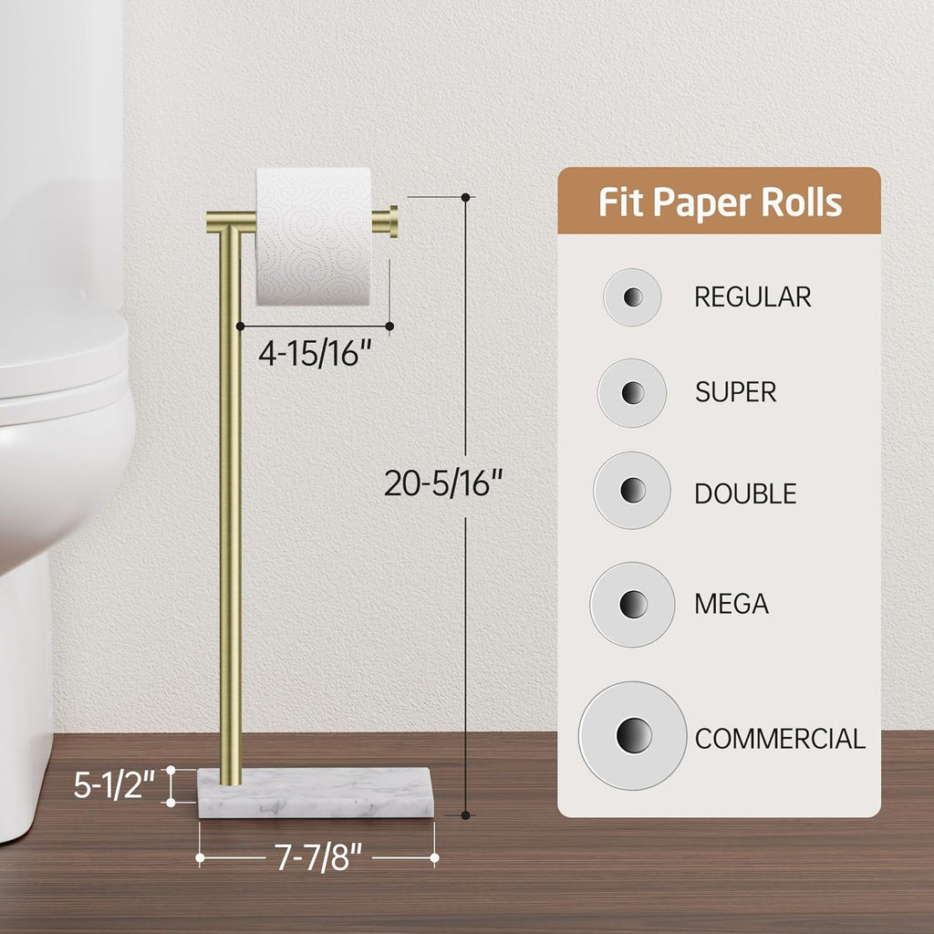 KES Natural Marble Gold Toilet Paper Holder Stand, Bathroom Free Standing Toilet Paper Holder SUS304 Stainless Steel, BPH285S1-BZ