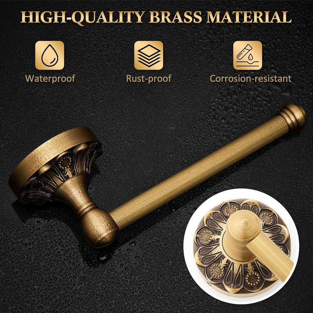 2 Pieces Set Antique Brass Toilet Paper Holder Retro Brass Hand Towel Ring Tissue Roll Paper Hanger Bathroom Hardware Wall Mounted Vintage Bathroom Accessories(Rectangle)