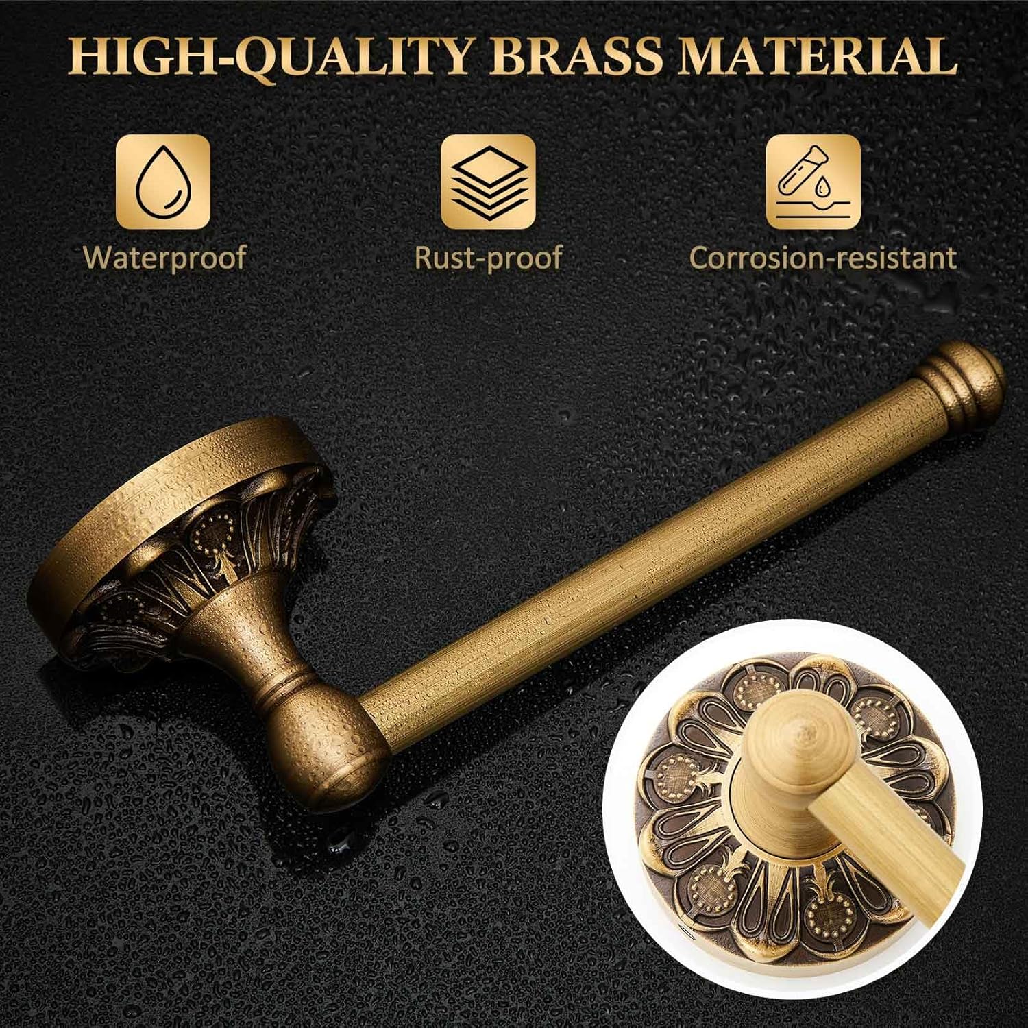 2 Pieces Set Antique Brass Toilet Paper Holder Retro Brass Hand Towel Ring Tissue Roll Paper Hanger Bathroom Hardware Wall Mounted Vintage Bathroom Accessories(Rectangle)