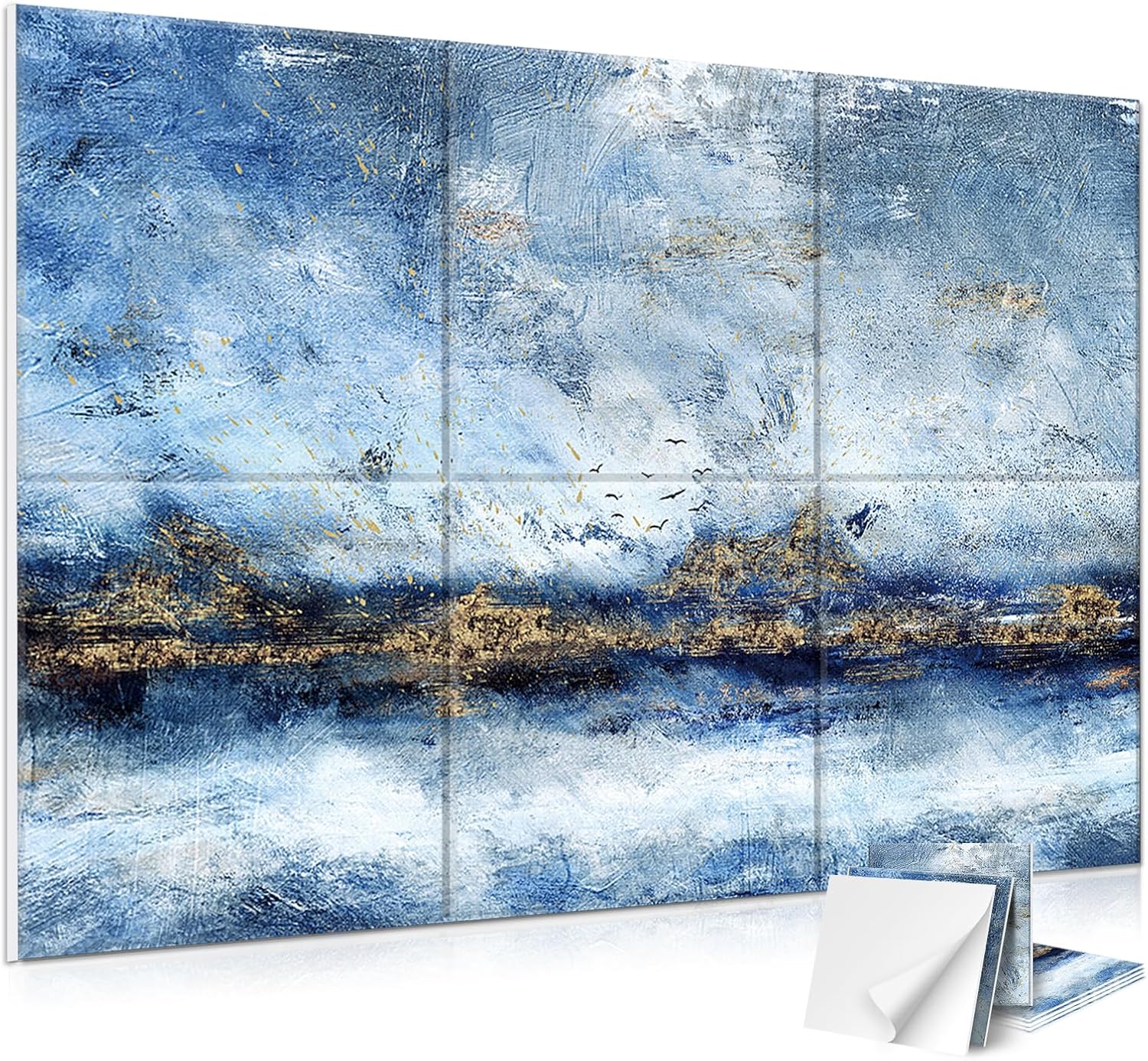 JBER 6 Pack Art Acoustic Panels, 72×48Inches Soundproof Wall Panels, Large Self-Adhesive Wall Panels, Decorative Sound Absorbing Panels, Sound Panels for Recording Studio, Living Room(Lake of the Sky)