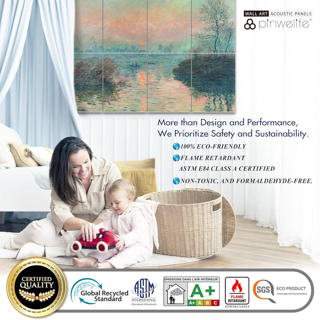 PINWELIFE® Wall Art Acoustic Panels, Sound Proof Absorbing Panels for Home/Office, Decorative Absorbing Dampening, Noise and Echo Cancelling (48"x32", Monet_Seine at Lavacourt)